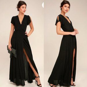 Lulu's Heart of Marigold Black Wrap Maxi Dress